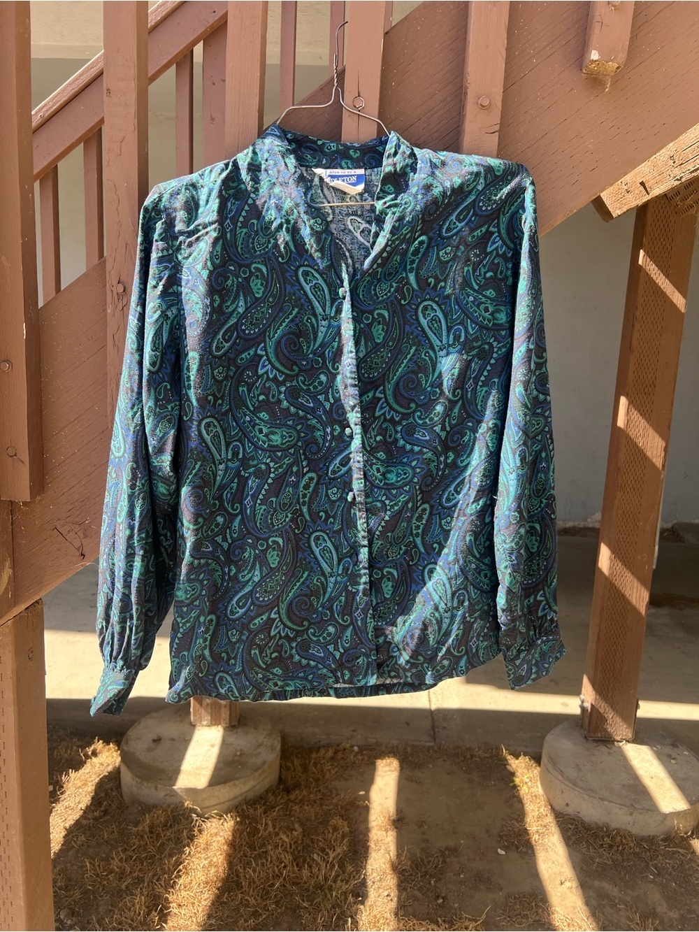 Pendleton Teal and Navy Paisley Button-Up Blouse